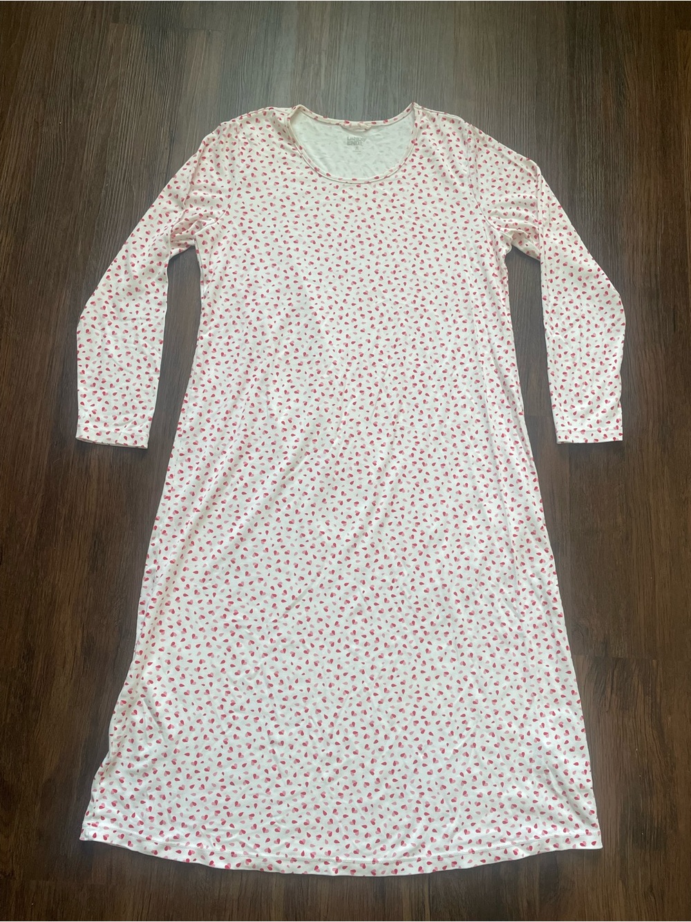 Lands' End Women's MEDIUM 10-12 Long Sleeved White Red Pink Hearts Sleep Shirt